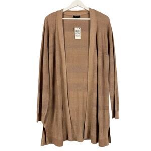 New Alfani Metallic Knit Open Front Long Cardigan Sweater Sz XXL Glam Semi Sheer